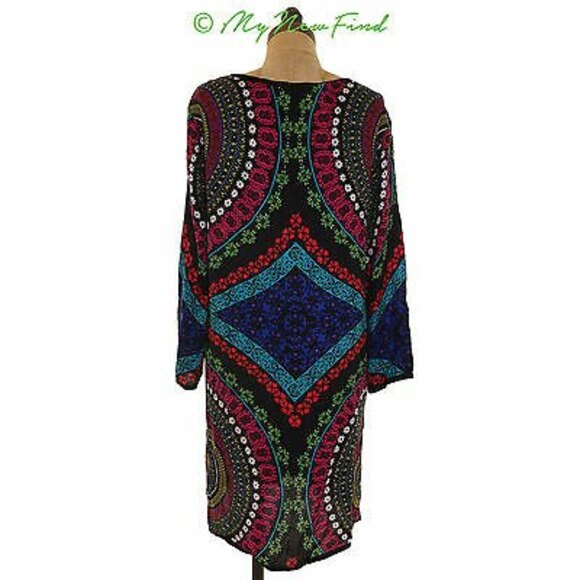 Ella Moss Aurora Shift Mini Dress Size S 3/4 Sleeve Printed Black Multi EUC B85 - Picture 5 of 6